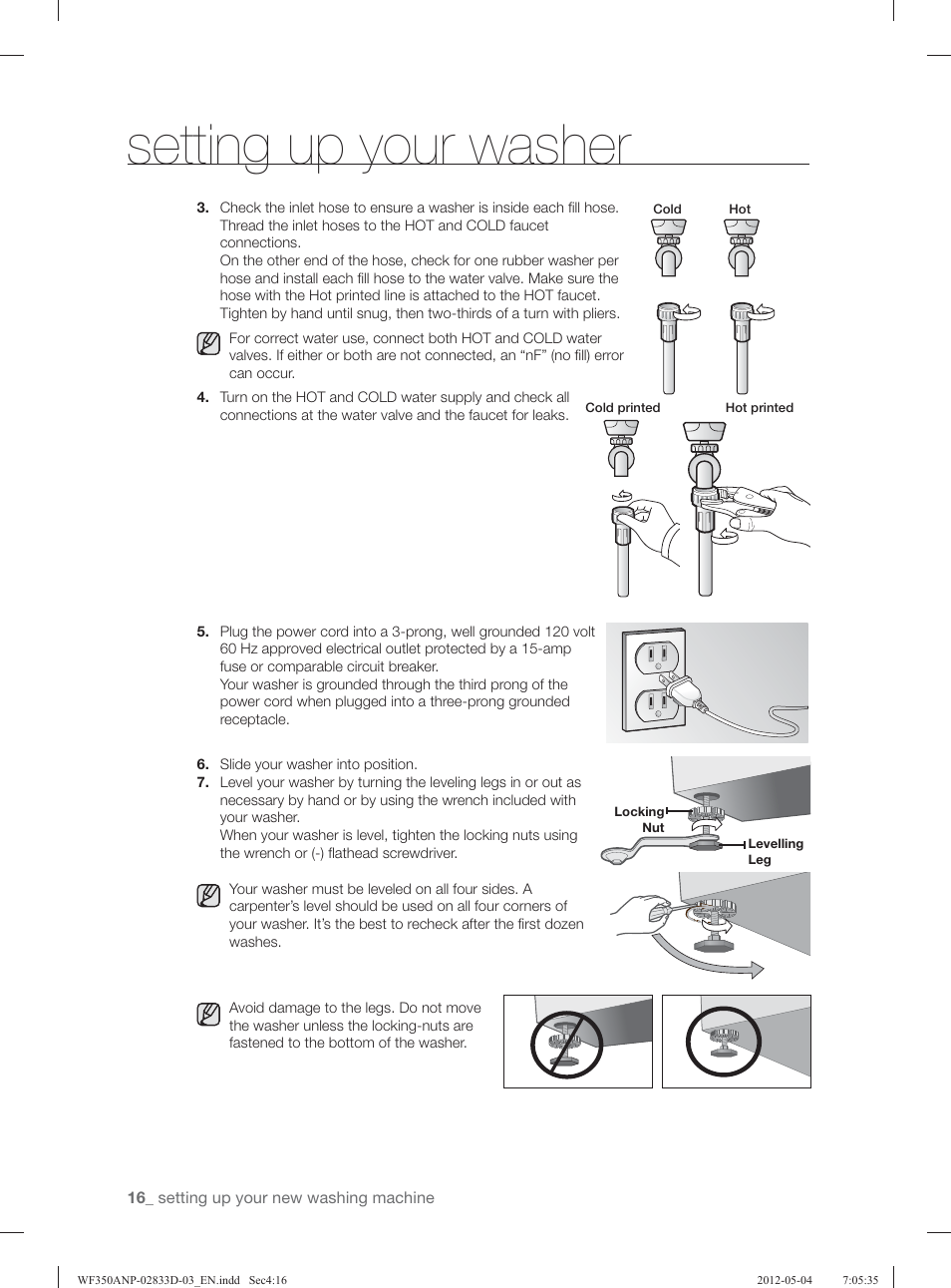 Setting up your washer | Samsung WF350ANR-XAA User Manual | Page 16 / 120