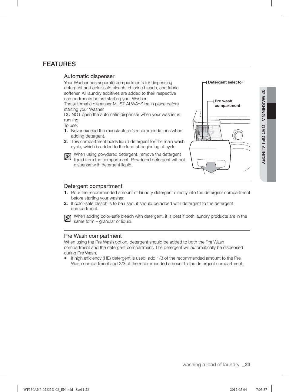 Features | Samsung WF350ANR-XAA User Manual | Page 23 / 120