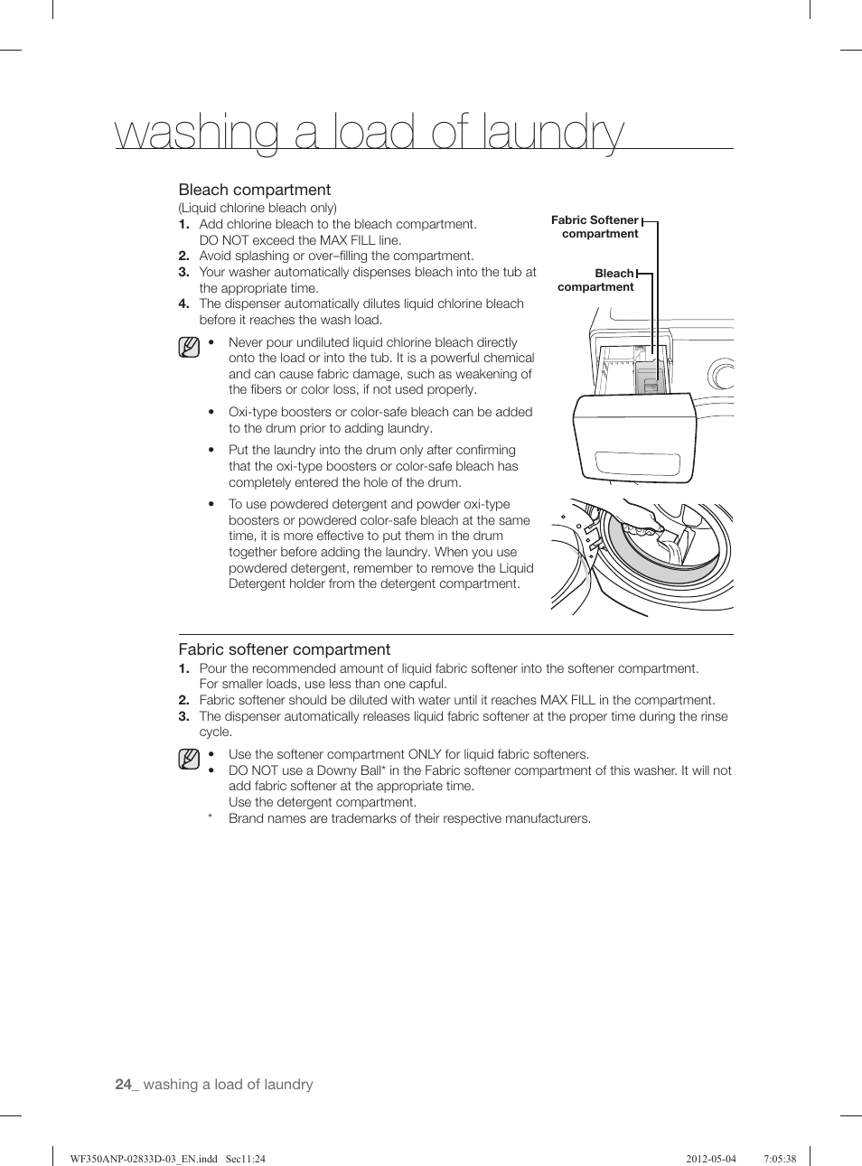 Washing a load of laundry | Samsung WF350ANR-XAA User Manual | Page 24 / 120