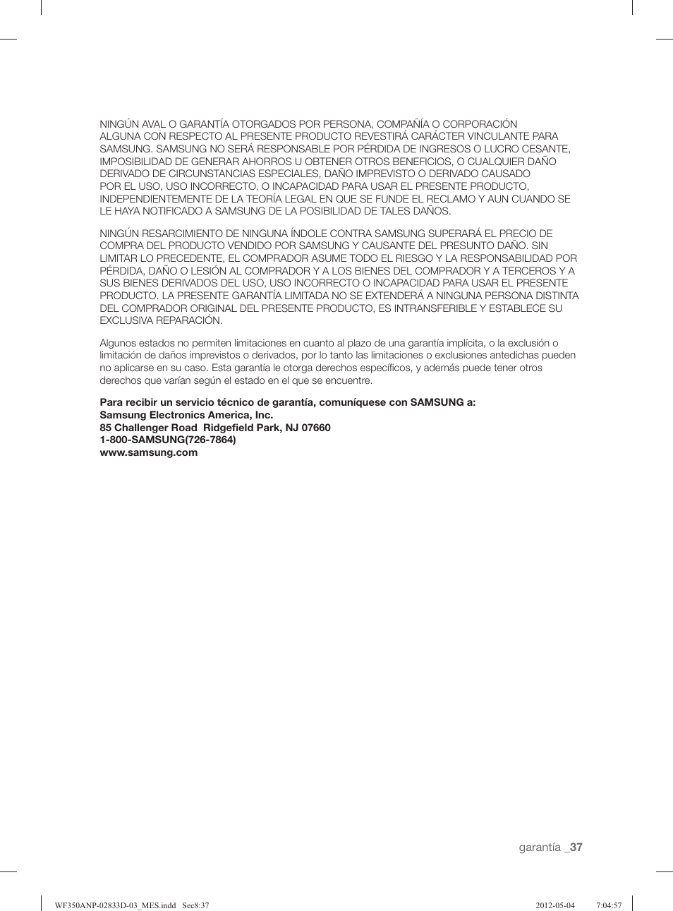Garantía _37 | Samsung WF350ANR-XAA User Manual | Page 77 / 120