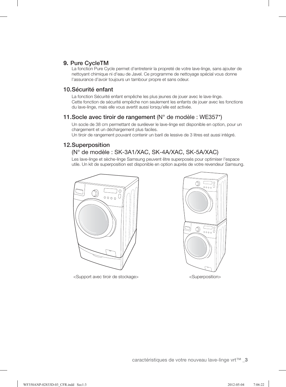 Pure cycletm, Sécurité enfant | Samsung WF350ANR-XAA User Manual | Page 83 / 120