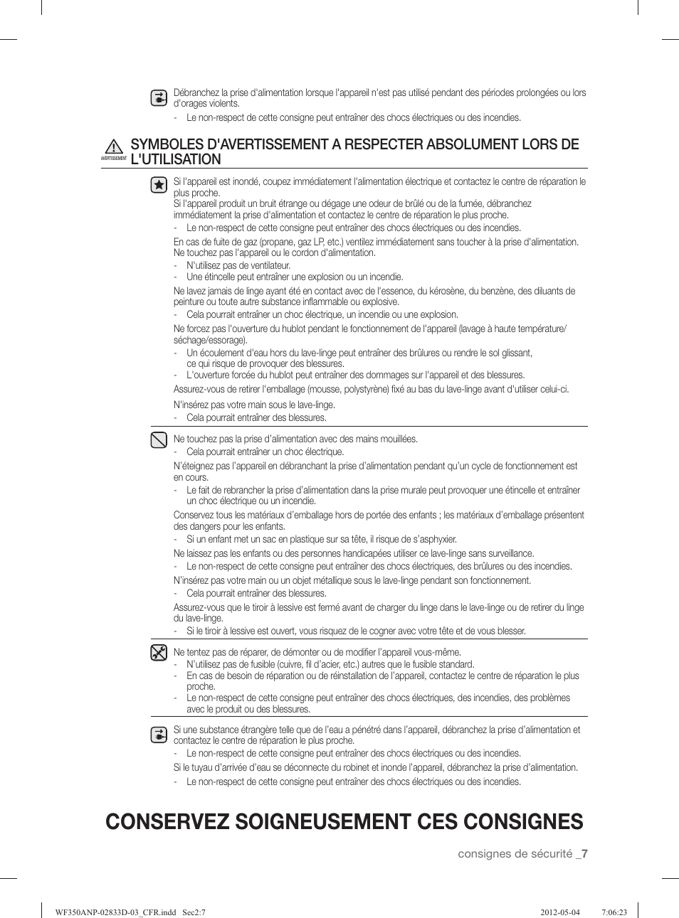 Conservez soigneusement ces consignes | Samsung WF350ANR-XAA User Manual | Page 87 / 120