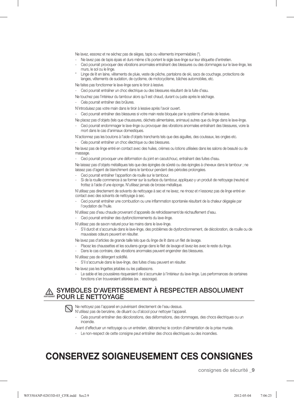 Conservez soigneusement ces consignes | Samsung WF350ANR-XAA User Manual | Page 89 / 120