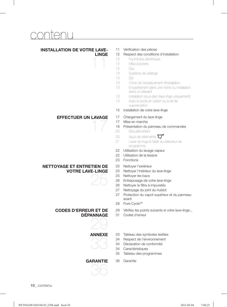 Contenu | Samsung WF350ANR-XAA User Manual | Page 90 / 120
