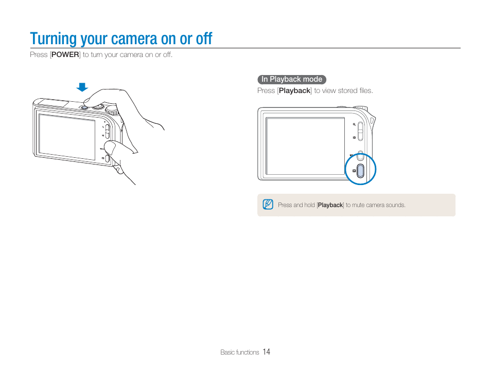 Turning your camera on or off | Samsung EC-TL34HBBA-US User Manual | Page 15 / 87