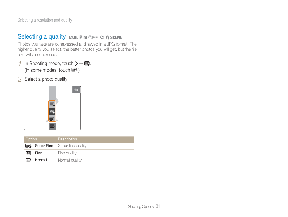 Selecting a quality | Samsung EC-TL34HBBA-US User Manual | Page 32 / 87