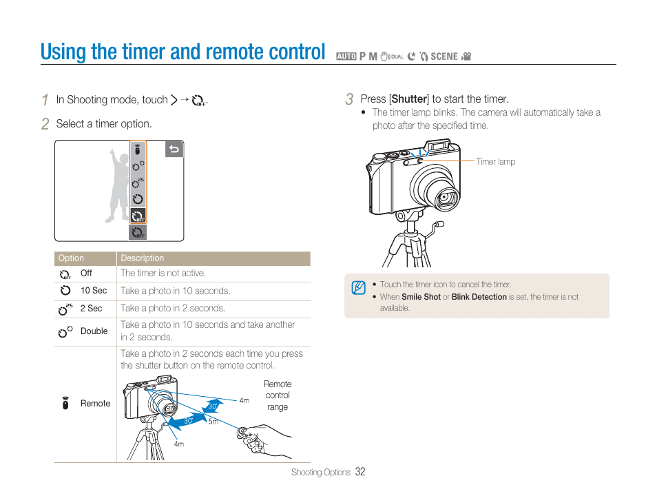 Using the timer and remote control | Samsung EC-TL34HBBA-US User Manual | Page 33 / 87