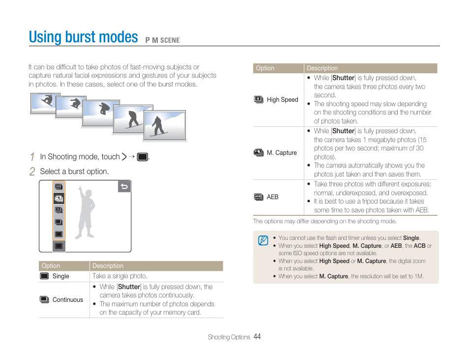 Continuous, high speed, m. capture, Using burst modes | Samsung EC-TL34HBBA-US User Manual | Page 45 / 87
