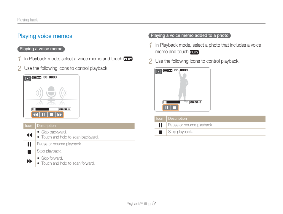 Playing voice memos | Samsung EC-TL34HBBA-US User Manual | Page 55 / 87