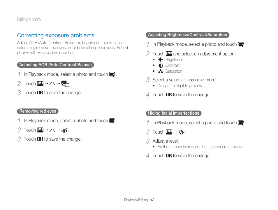 Correcting exposure problems | Samsung EC-TL34HBBA-US User Manual | Page 58 / 87
