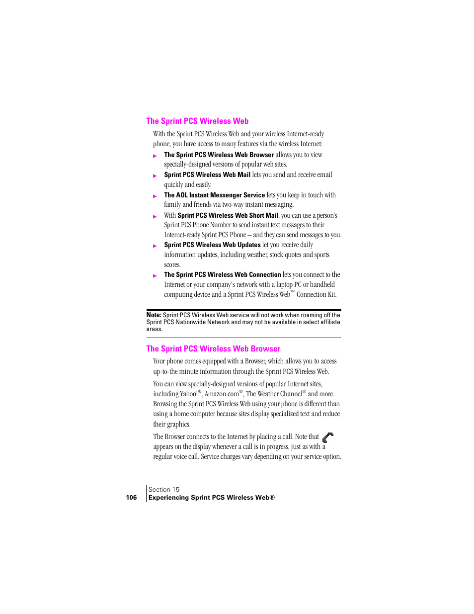The sprint pcs wireless web, The sprint pcs wireless web browser | Samsung SPH-A460ZSABMC User Manual | Page 106 / 159
