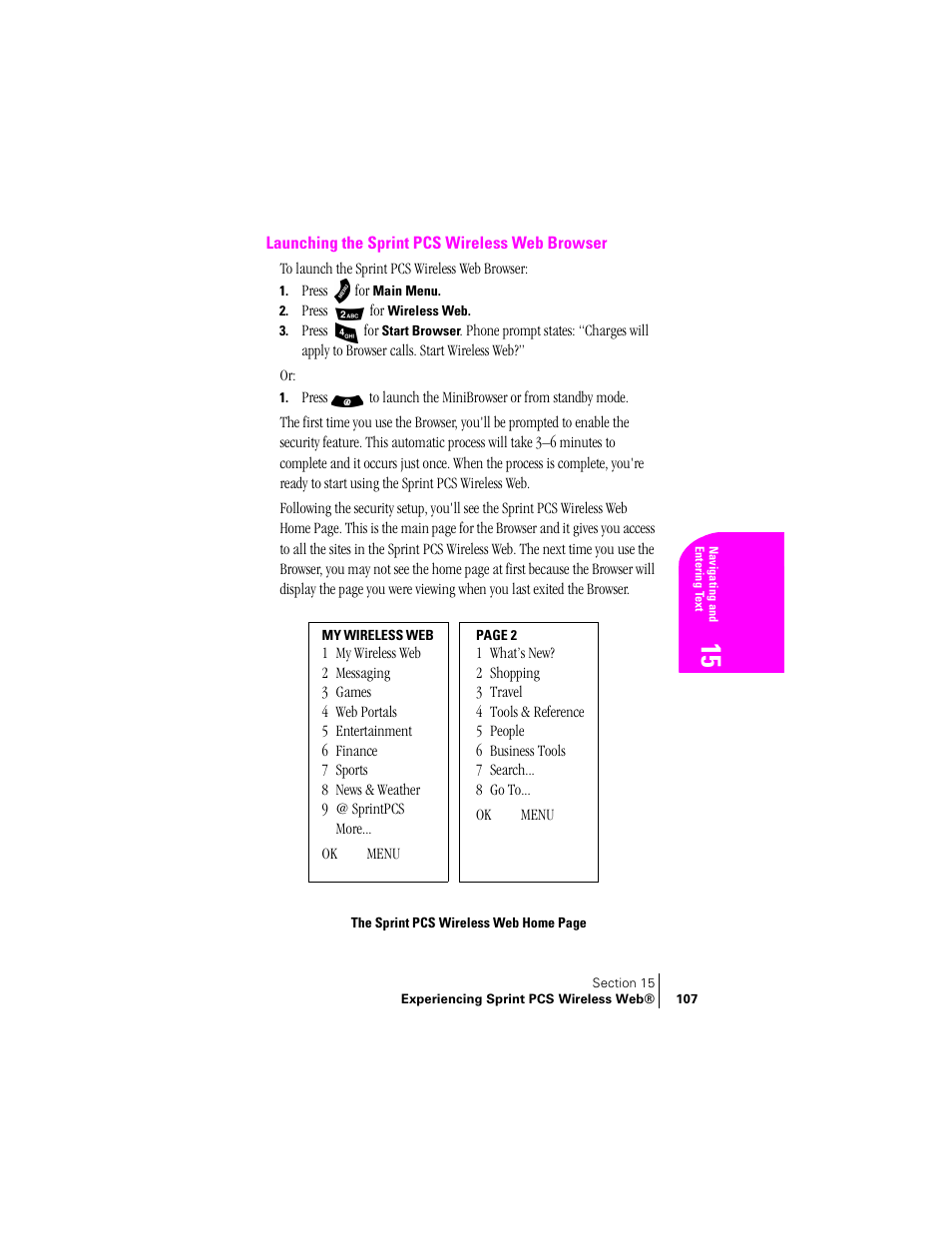 Launching the sprint pcs wireless web browser | Samsung SPH-A460ZSABMC User Manual | Page 107 / 159