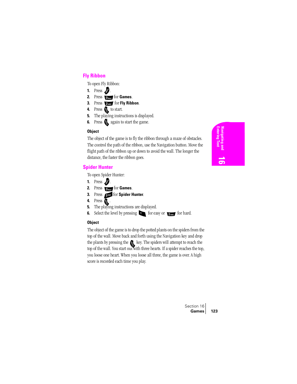 Fly ribbon, Object, Spider hunter | Samsung SPH-A460ZSABMC User Manual | Page 123 / 159
