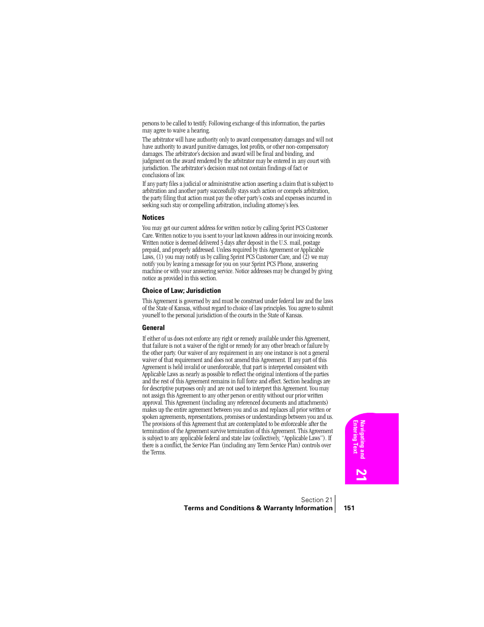 Notices, Choice of law; jurisdiction, General | Samsung SPH-A460ZSABMC User Manual | Page 151 / 159