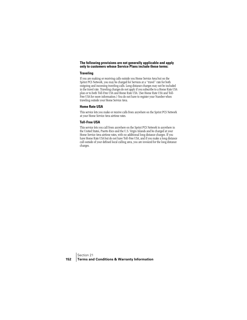 Traveling, Home rate usa, Toll-free usa | Samsung SPH-A460ZSABMC User Manual | Page 152 / 159