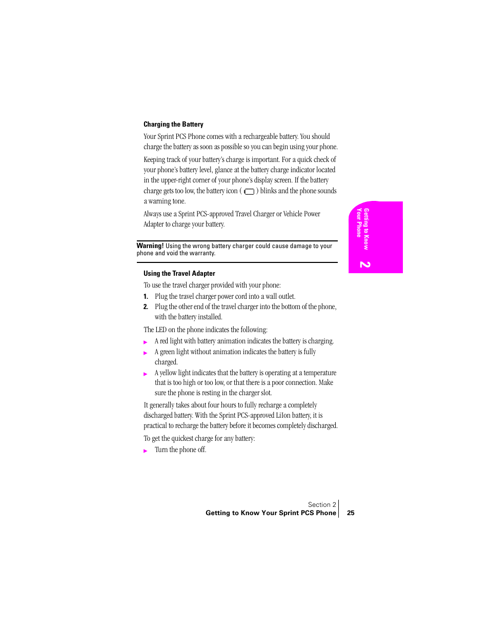 Charging the battery, Using the travel adapter | Samsung SPH-A460ZSABMC User Manual | Page 25 / 159