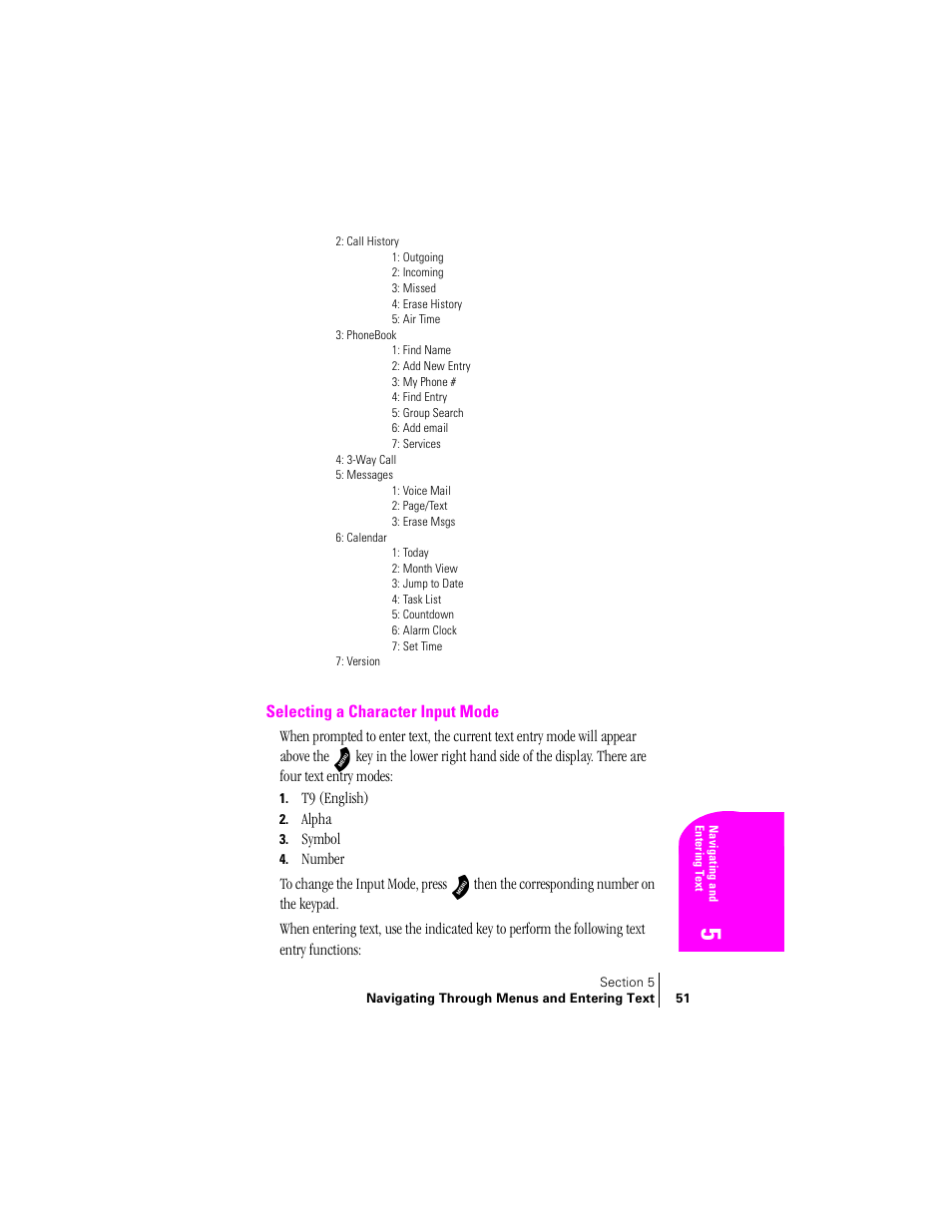 Selecting a character input mode | Samsung SPH-A460ZSABMC User Manual | Page 51 / 159