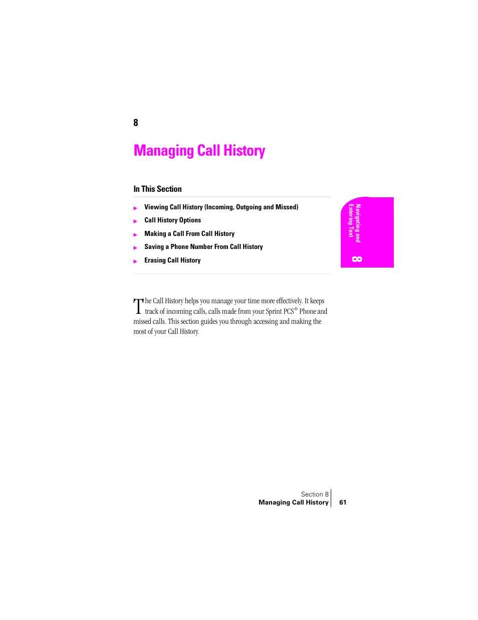 Managing call history | Samsung SPH-A460ZSABMC User Manual | Page 61 / 159