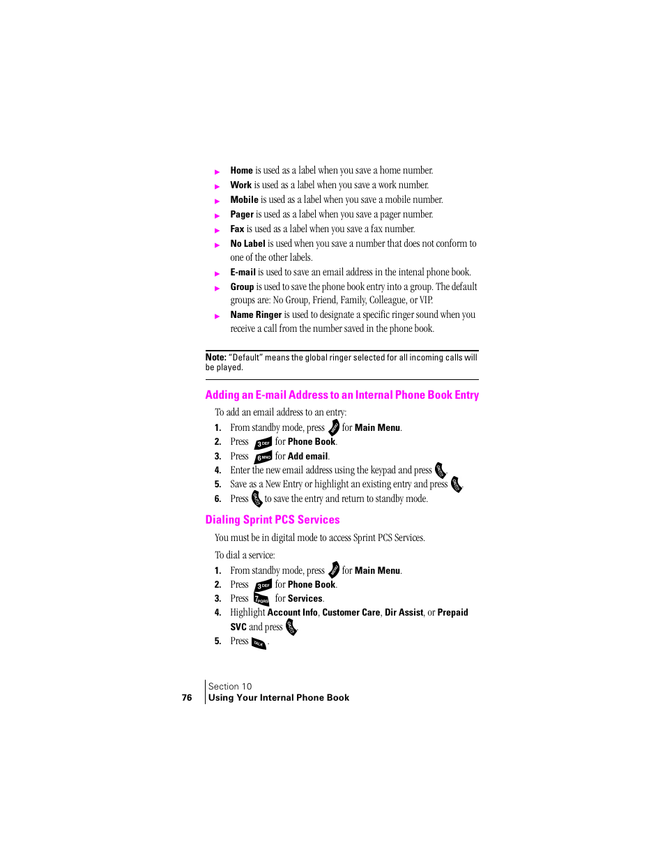 Dialing sprint pcs services | Samsung SPH-A460ZSABMC User Manual | Page 76 / 159