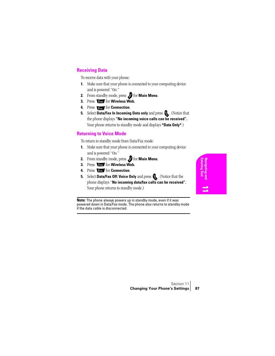 Receiving data, Returning to voice mode | Samsung SPH-A460ZSABMC User Manual | Page 87 / 159