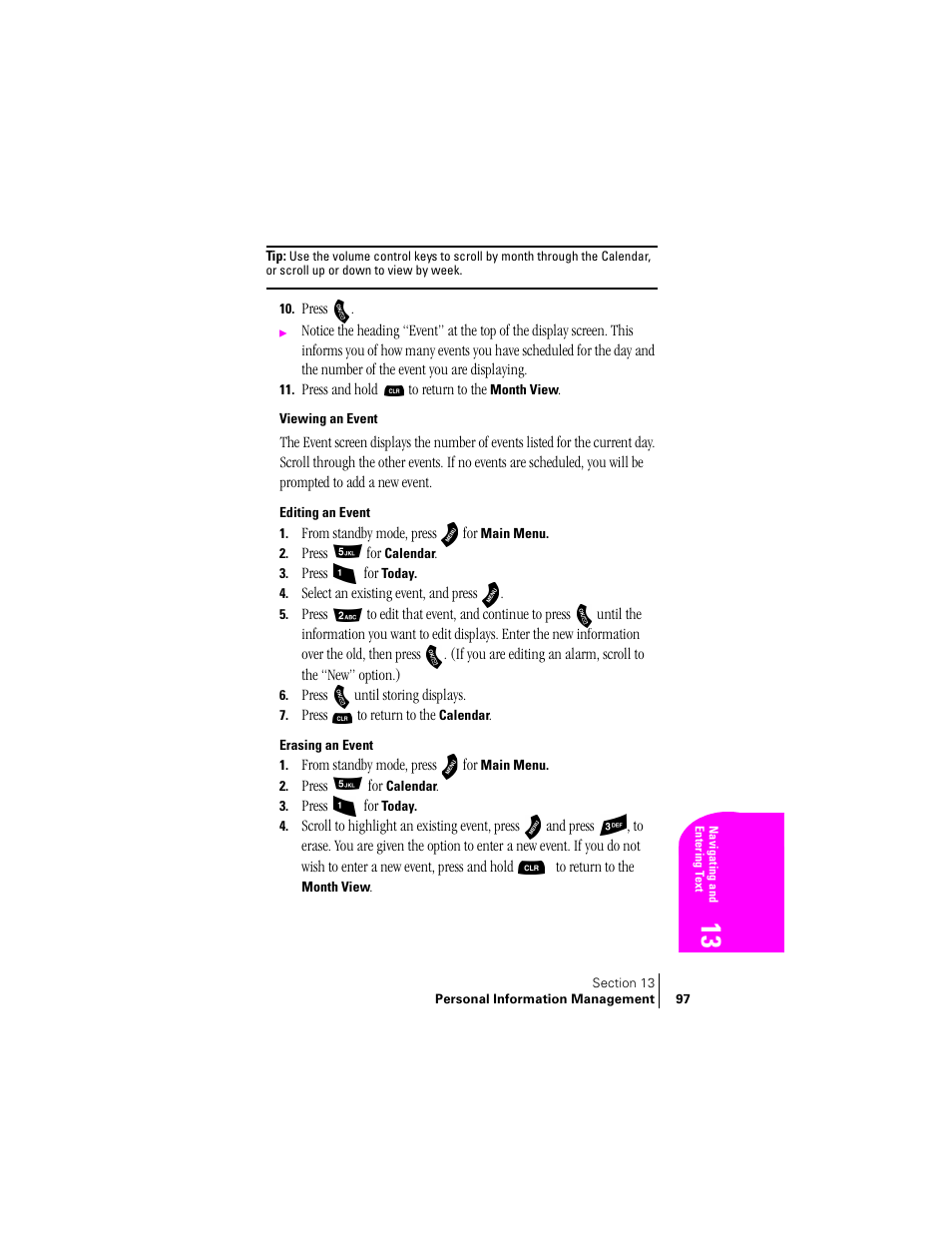 Viewing an event, Editing an event, Erasing an event | Samsung SPH-A460ZSABMC User Manual | Page 97 / 159