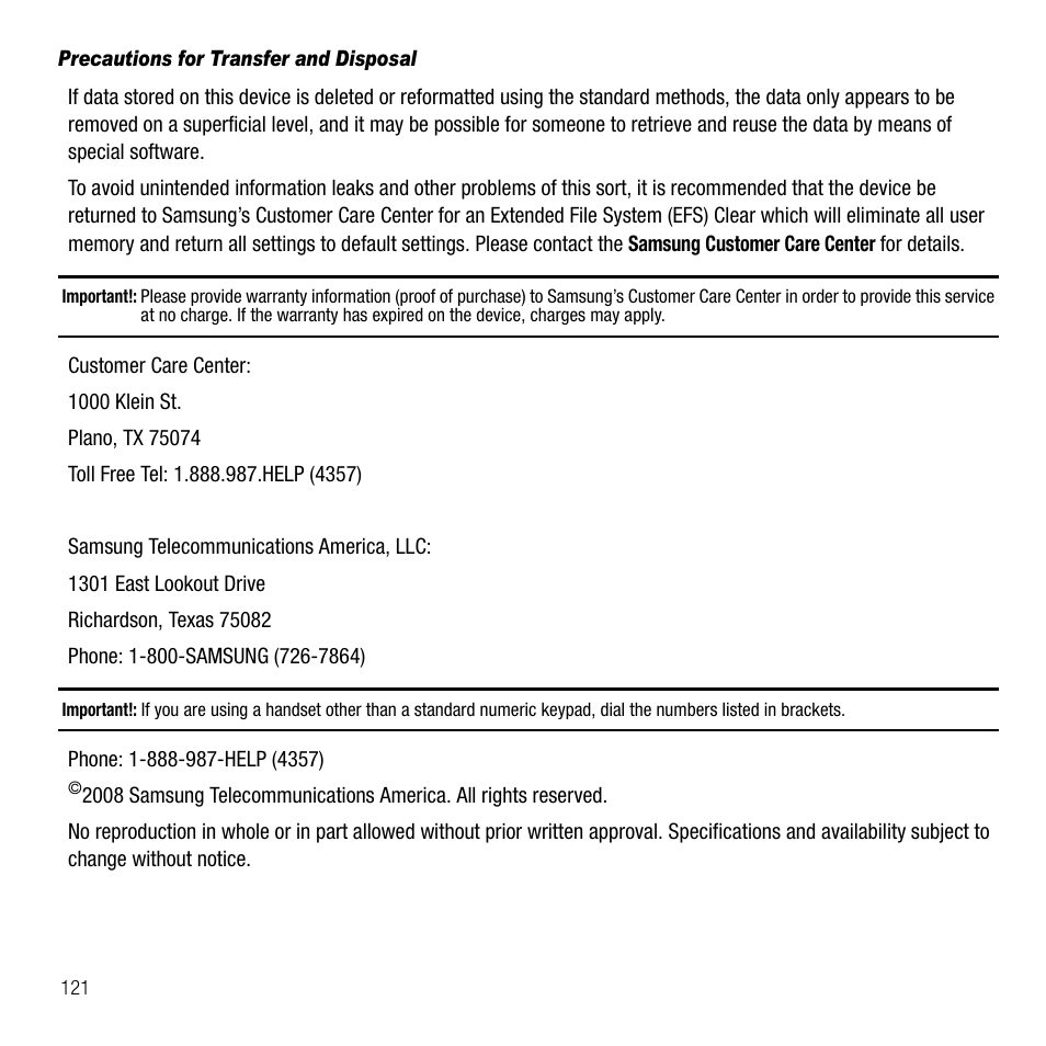 Samsung SGH-T109OGATMB User Manual | Page 124 / 128