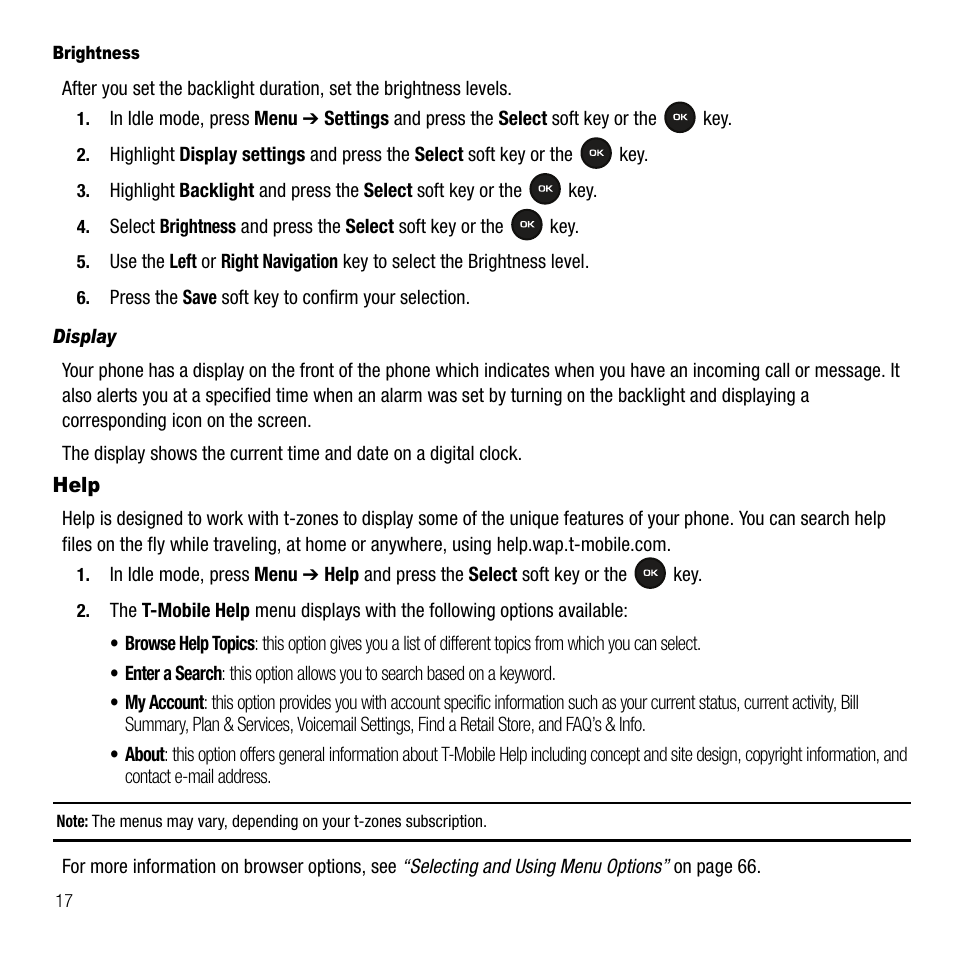 Help | Samsung SGH-T109OGATMB User Manual | Page 20 / 128