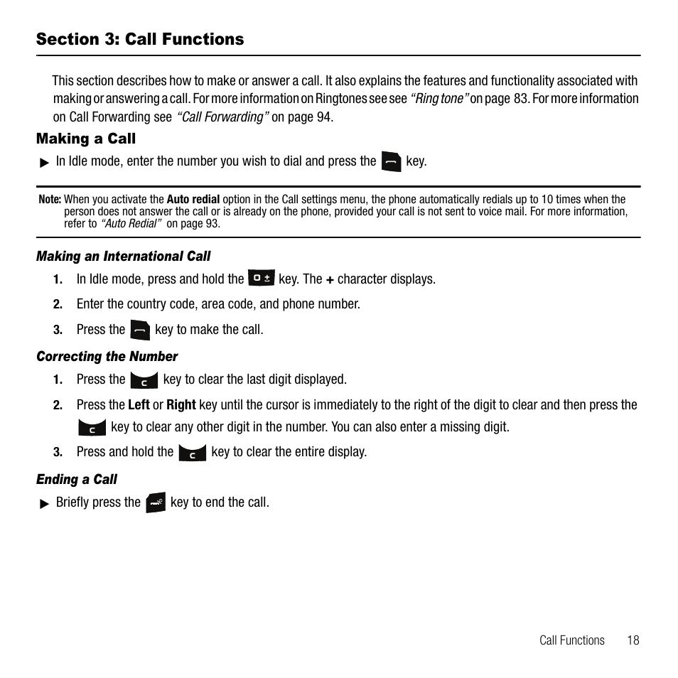 Section 3: call functions, Making a call | Samsung SGH-T109OGATMB User Manual | Page 21 / 128