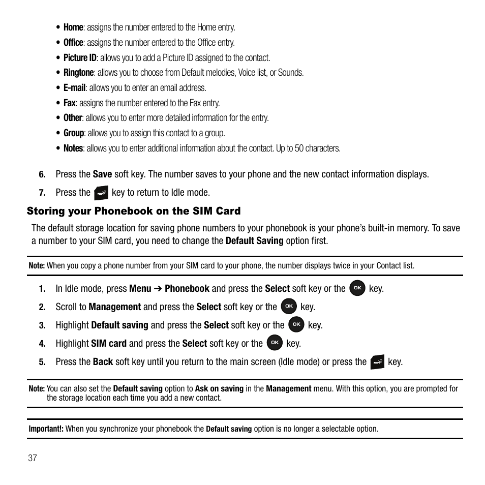 Storing your phonebook on the sim card | Samsung SGH-T109OGATMB User Manual | Page 40 / 128