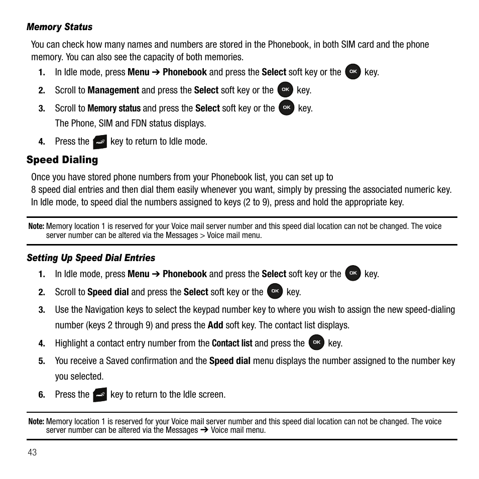 Speed dialing | Samsung SGH-T109OGATMB User Manual | Page 46 / 128