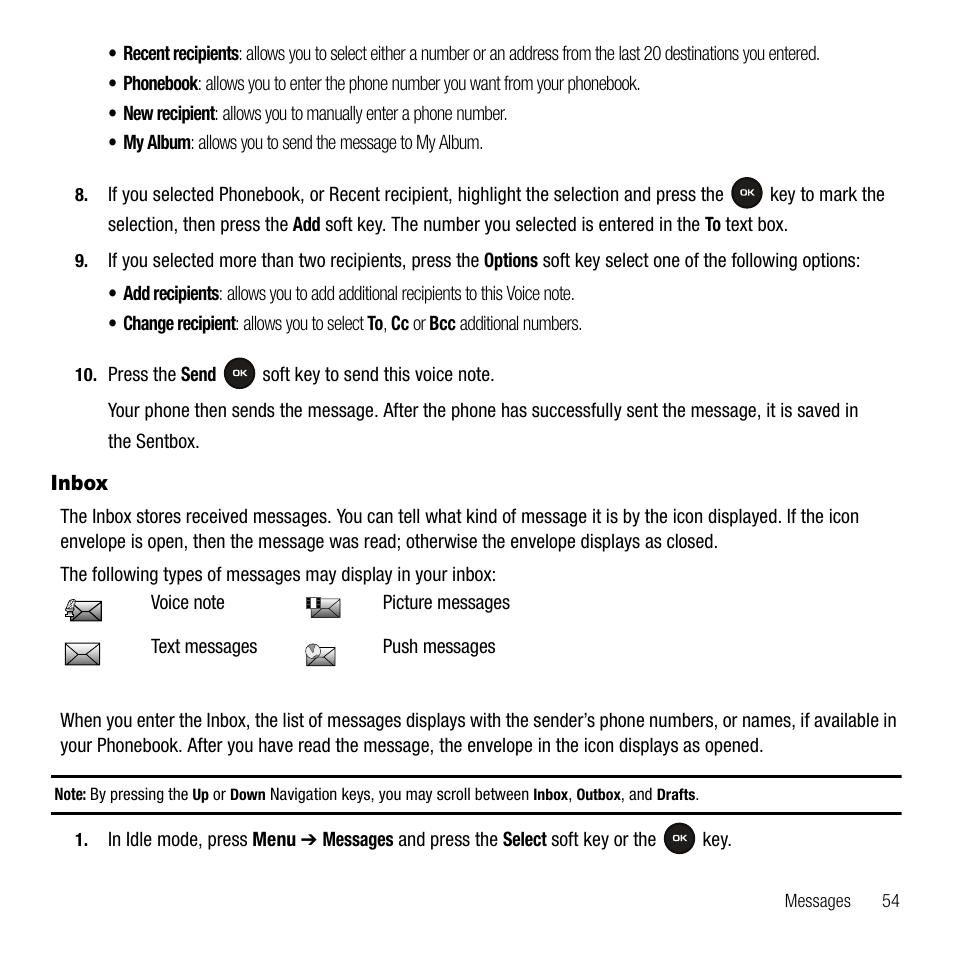 Inbox | Samsung SGH-T109OGATMB User Manual | Page 57 / 128