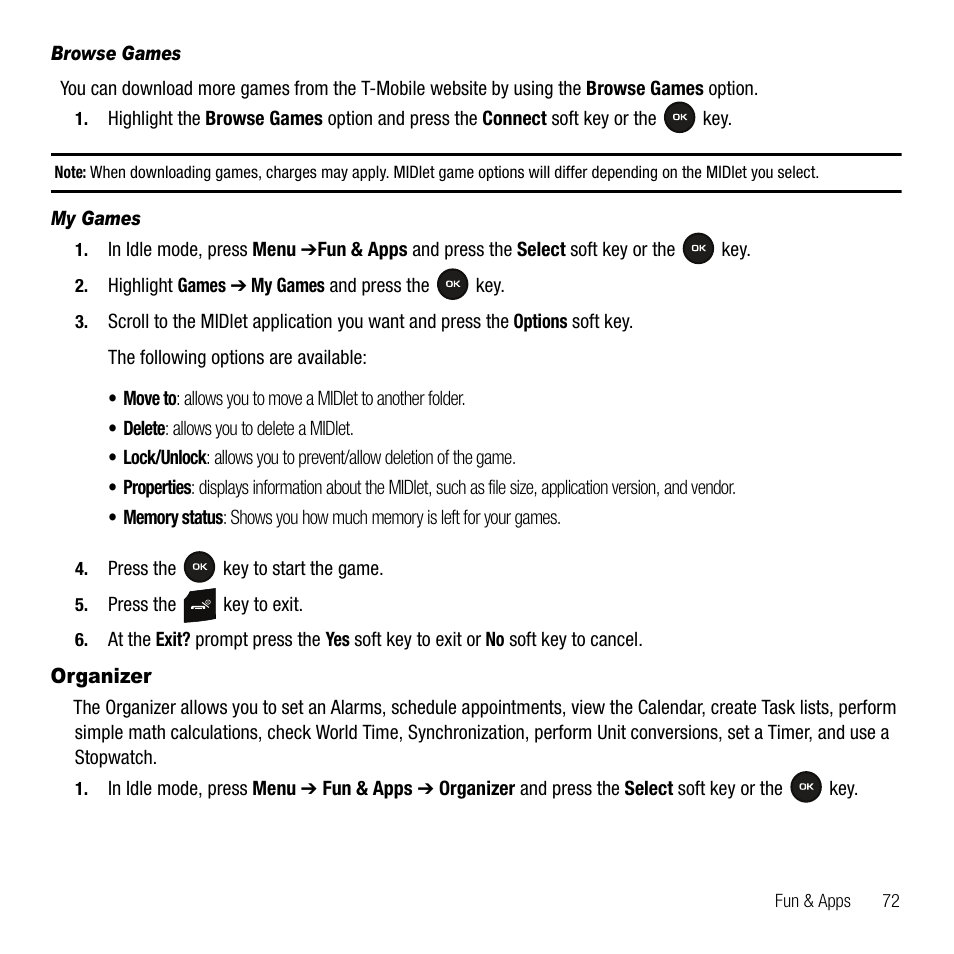 Organizer | Samsung SGH-T109OGATMB User Manual | Page 75 / 128