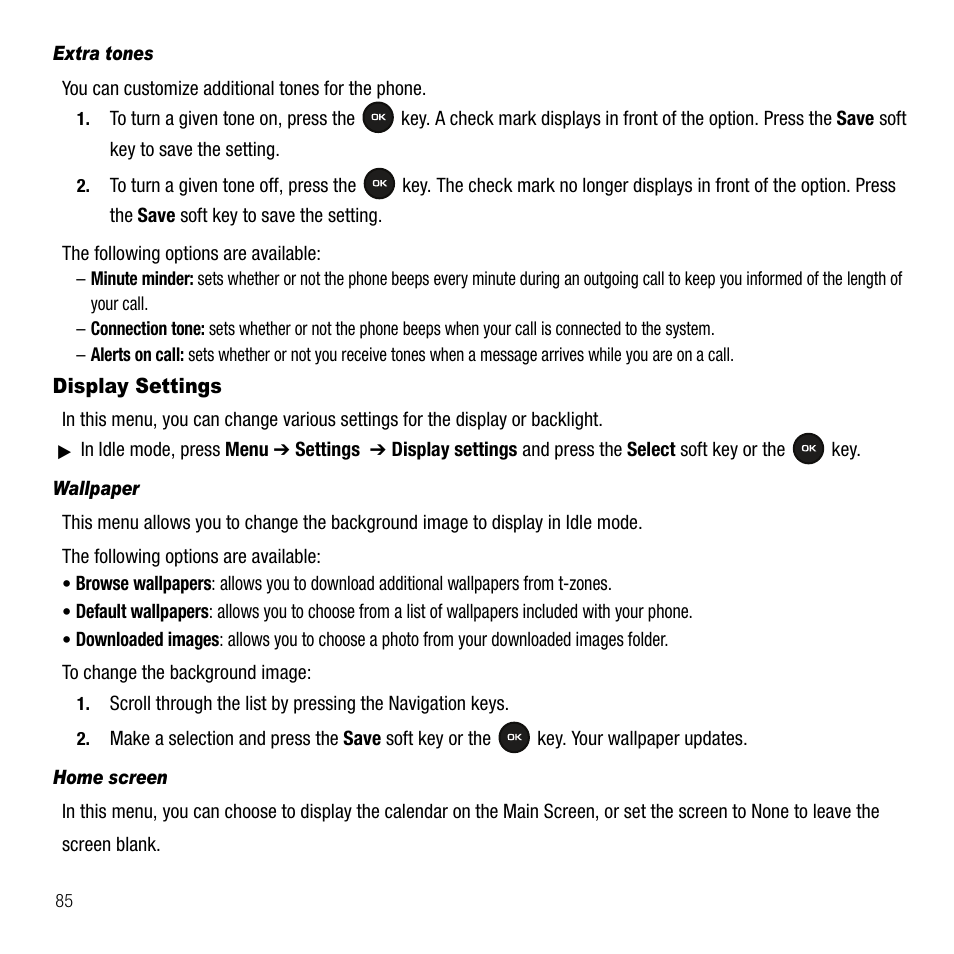 Display settings | Samsung SGH-T109OGATMB User Manual | Page 88 / 128