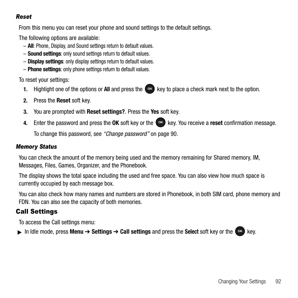 Call settings | Samsung SGH-T109OGATMB User Manual | Page 95 / 128
