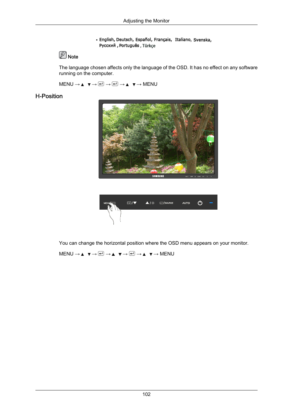 H-position | Samsung LS22MYZKFV-XAA User Manual | Page 103 / 172