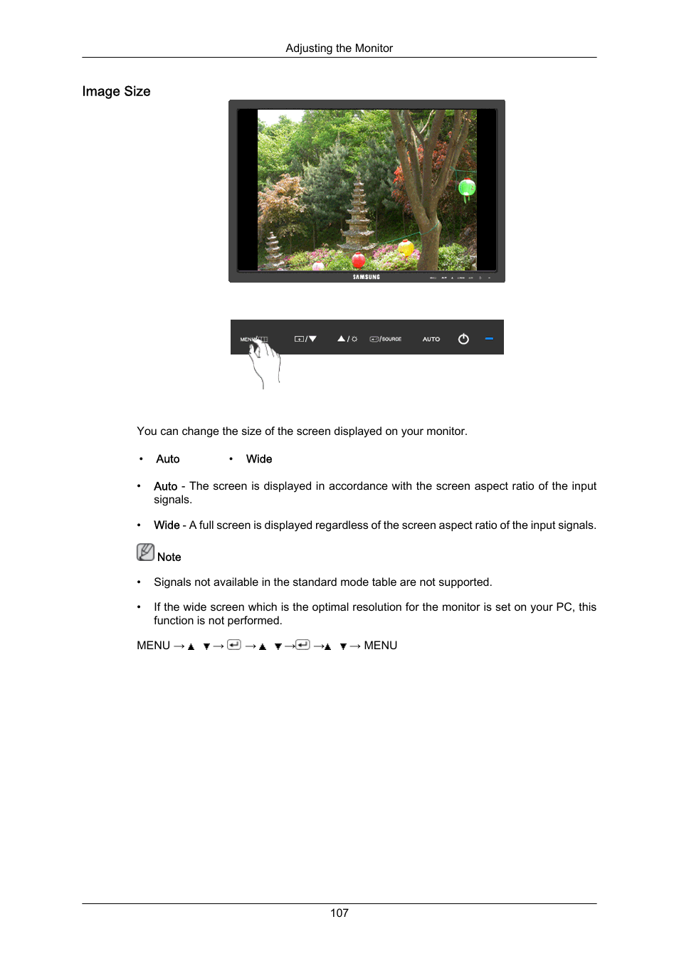 Image size | Samsung LS22MYZKFV-XAA User Manual | Page 108 / 172