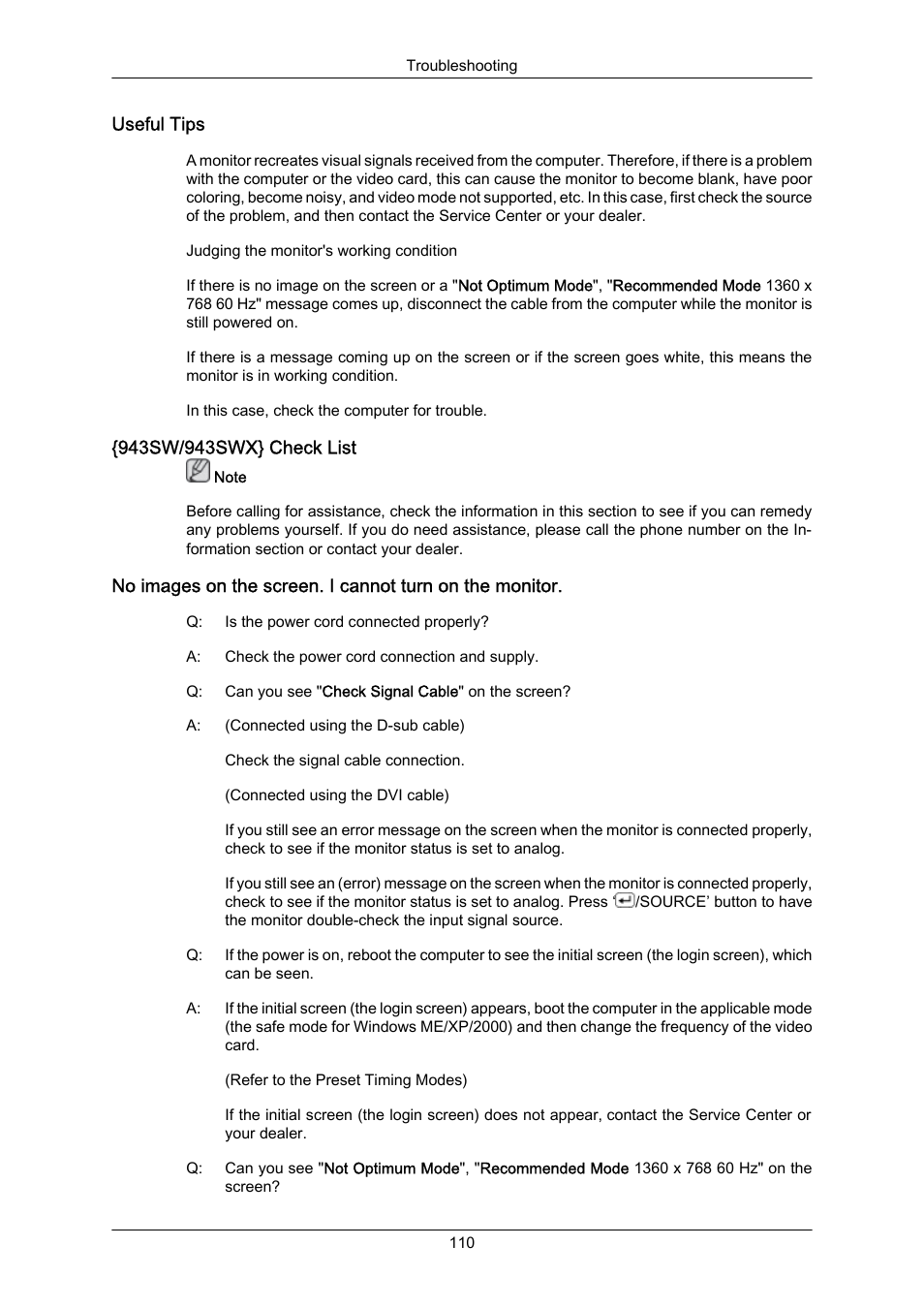 Useful tips, 943sw/943swx} check list | Samsung LS22MYZKFV-XAA User Manual | Page 111 / 172