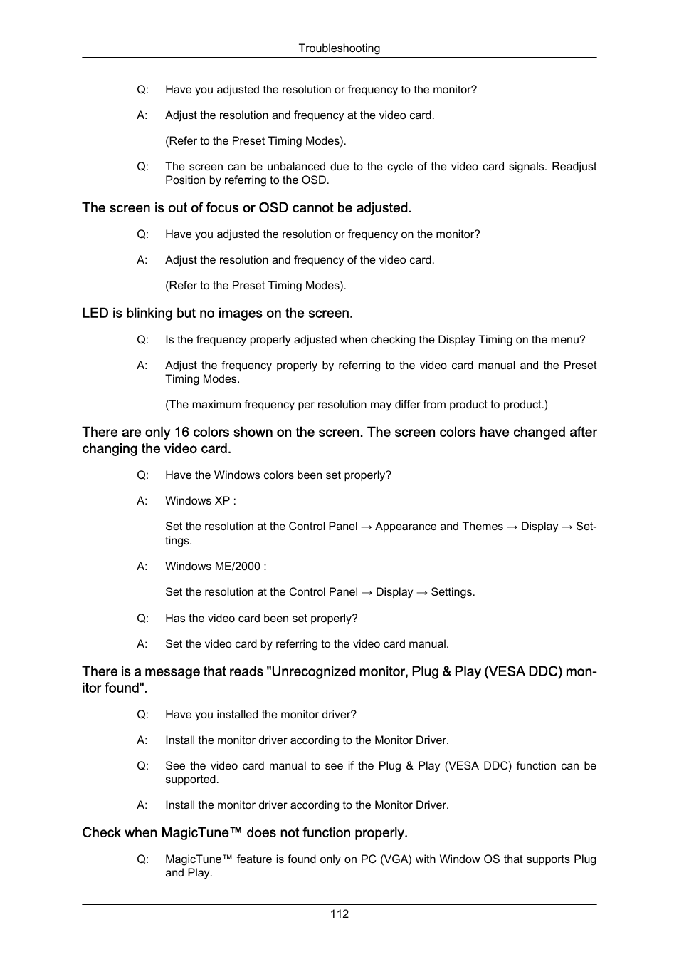 Led is blinking but no images on the screen, Check when magictune™ does not function properly | Samsung LS22MYZKFV-XAA User Manual | Page 113 / 172