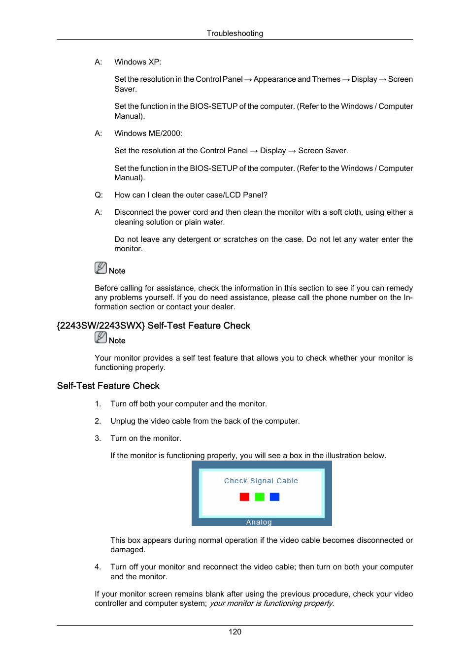 2243sw/2243swx} self-test feature check, Self-test feature check | Samsung LS22MYZKFV-XAA User Manual | Page 121 / 172