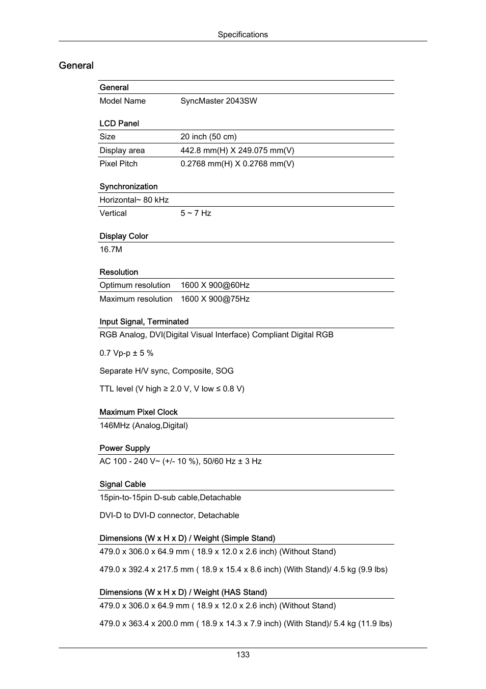 General | Samsung LS22MYZKFV-XAA User Manual | Page 134 / 172