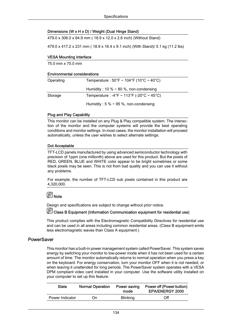 Powersaver | Samsung LS22MYZKFV-XAA User Manual | Page 135 / 172