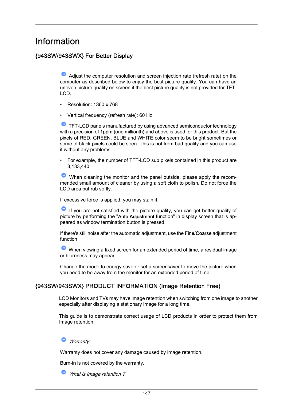 Information, 943sw/943swx} for better display | Samsung LS22MYZKFV-XAA User Manual | Page 148 / 172