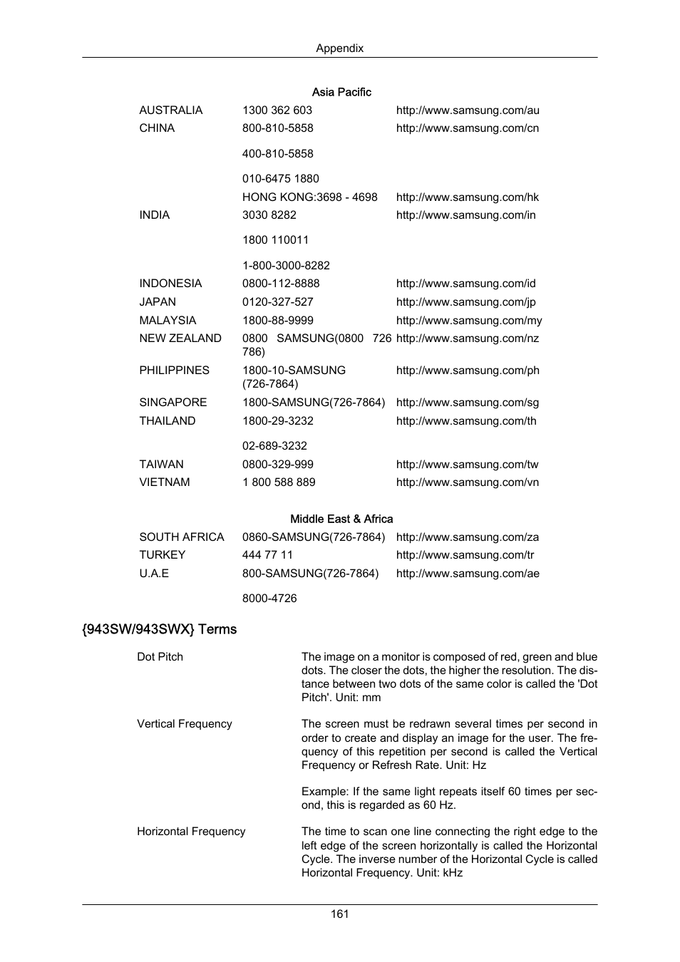 943sw/943swx} terms | Samsung LS22MYZKFV-XAA User Manual | Page 162 / 172