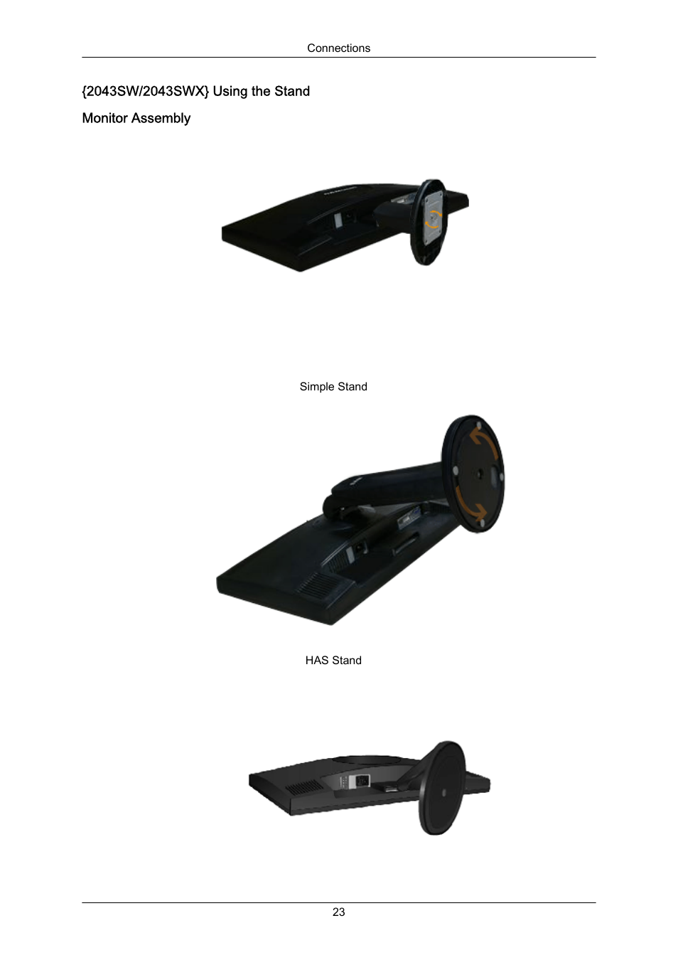 2043sw/2043swx} using the stand, Monitor assembly | Samsung LS22MYZKFV-XAA User Manual | Page 24 / 172