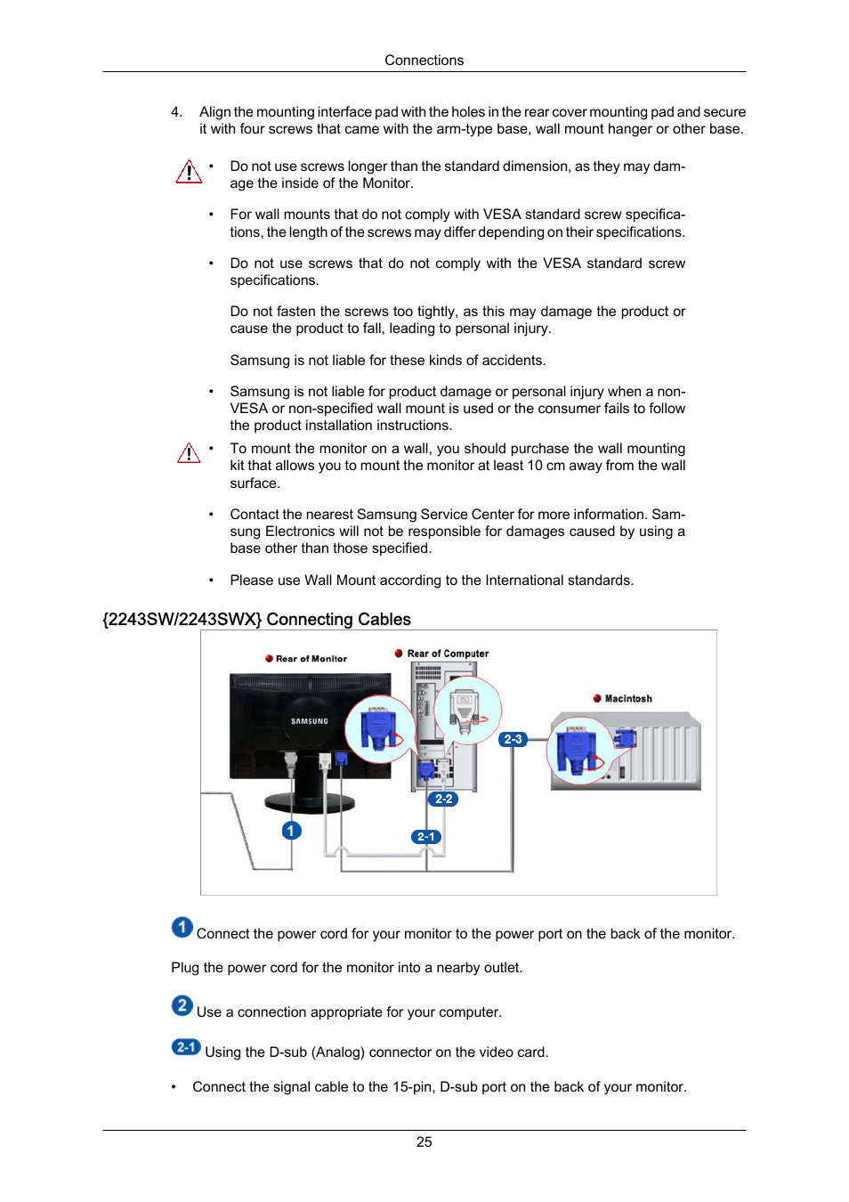 2243sw/2243swx} connecting cables | Samsung LS22MYZKFV-XAA User Manual | Page 26 / 172