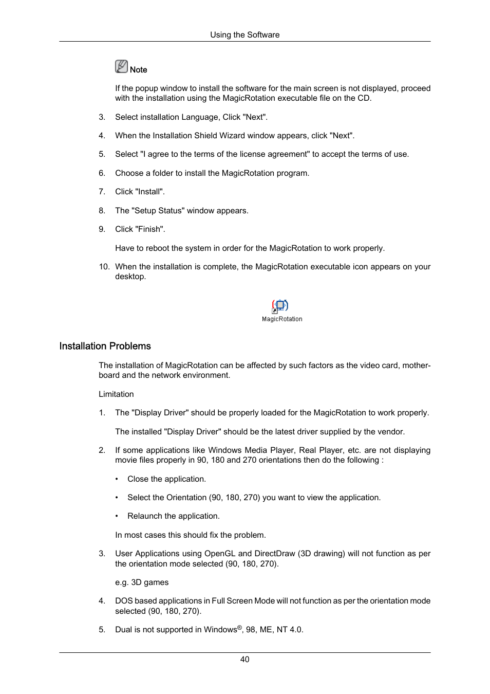 Installation problems | Samsung LS22MYZKFV-XAA User Manual | Page 41 / 172