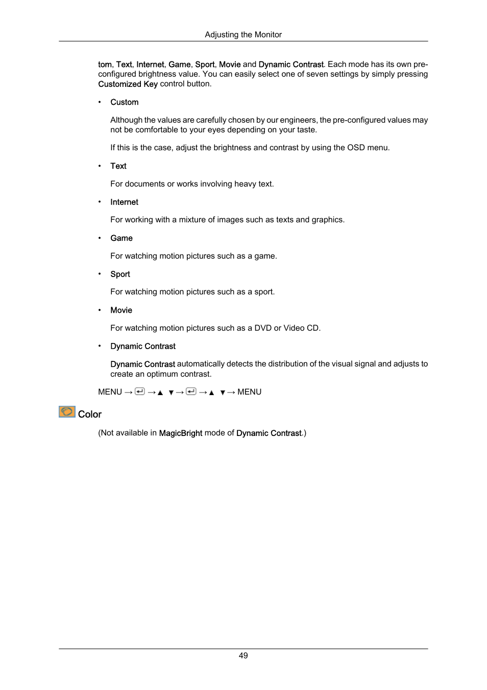 Color | Samsung LS22MYZKFV-XAA User Manual | Page 50 / 172