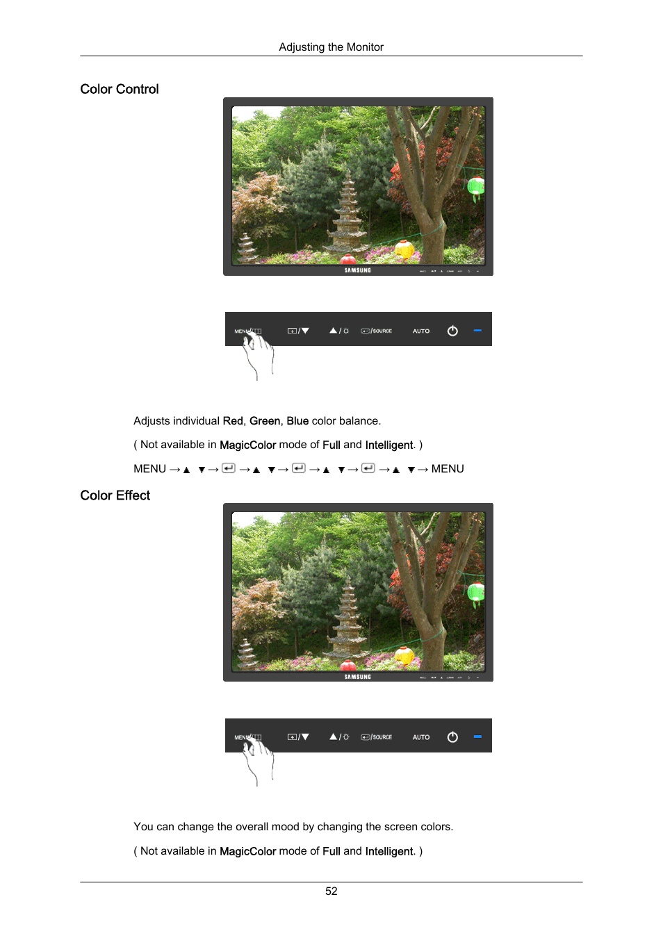 Color control, Color effect | Samsung LS22MYZKFV-XAA User Manual | Page 53 / 172