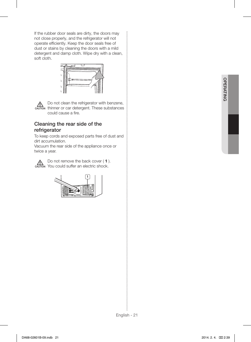 Cleaning the rear side of the refrigerator | Samsung RF261BIAESR-AA User Manual | Page 21 / 84