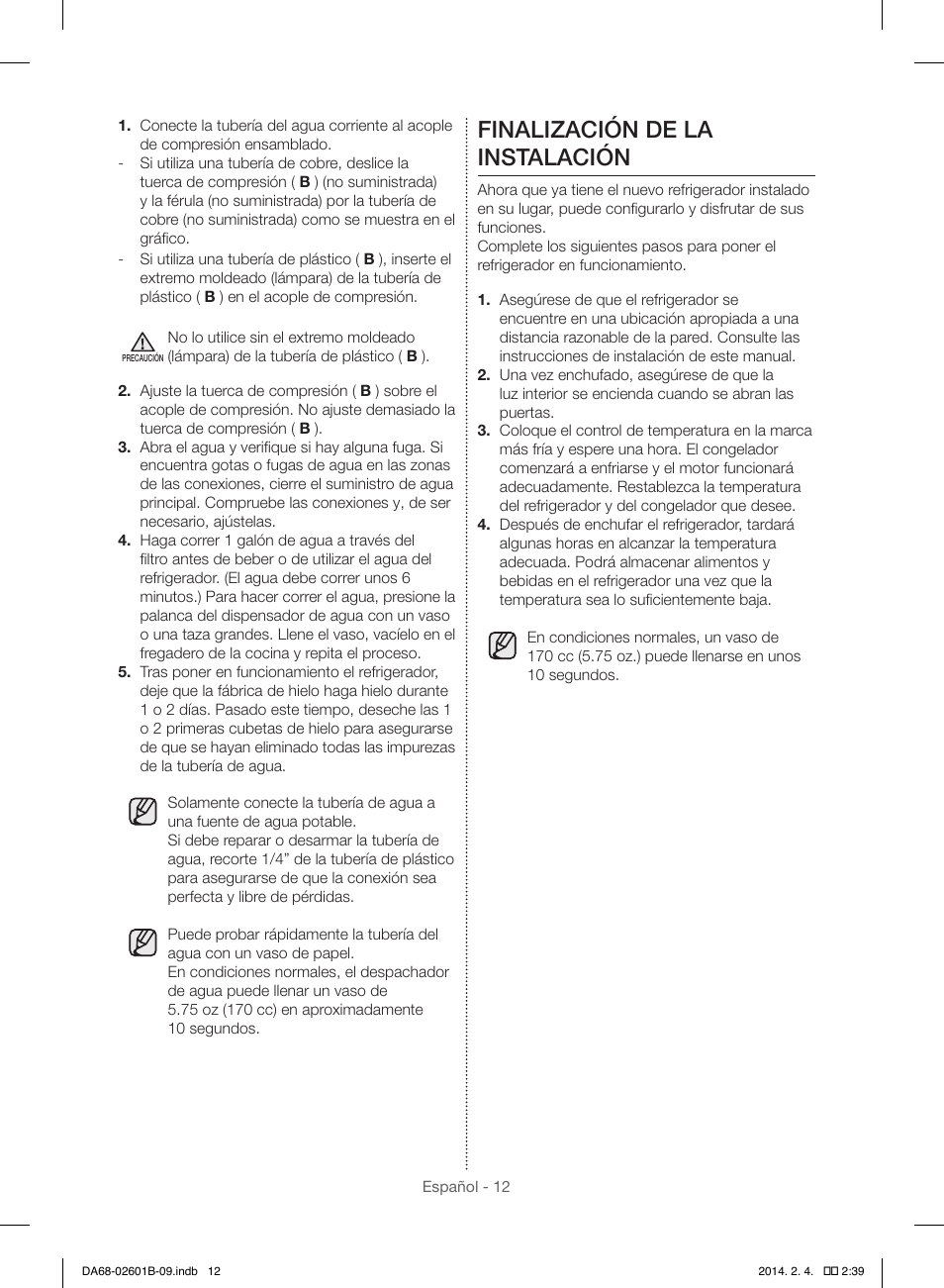 Finalización de la instalación | Samsung RF261BIAESR-AA User Manual | Page 40 / 84